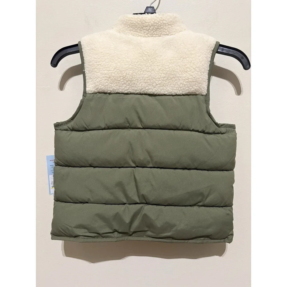 Cat & Jack Kids Green Sherpa Puffer Vest Size S 6/7 Colorblock Quilted Full Zip